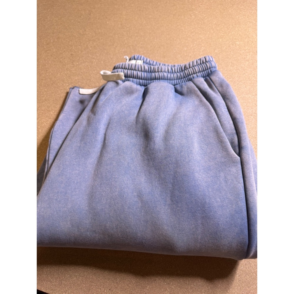 MNML Mens Blue Acid Wash Raw Edge Sweatpants XL Wide Leg Fleece Joggers